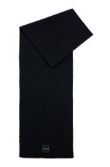 Ribbed scarf with metal logo lettering, Black