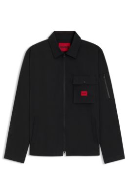 HUGO - Cotton-blend overshirt with red logo label - Black