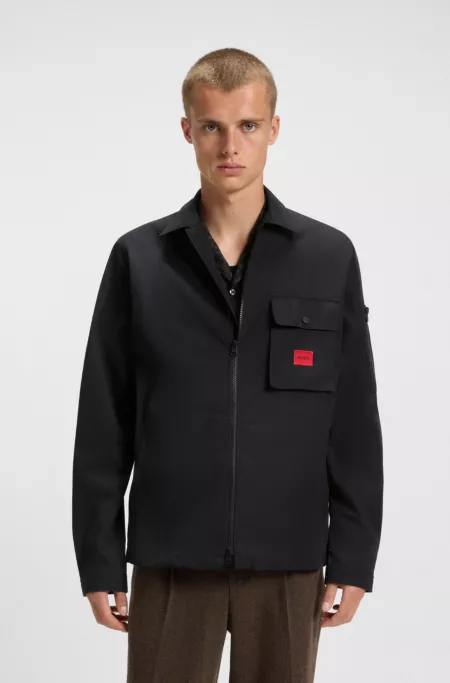 Cotton-blend overshirt with red logo label