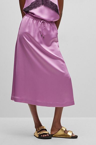 A-line midi skirt in heavyweight satin, light pink