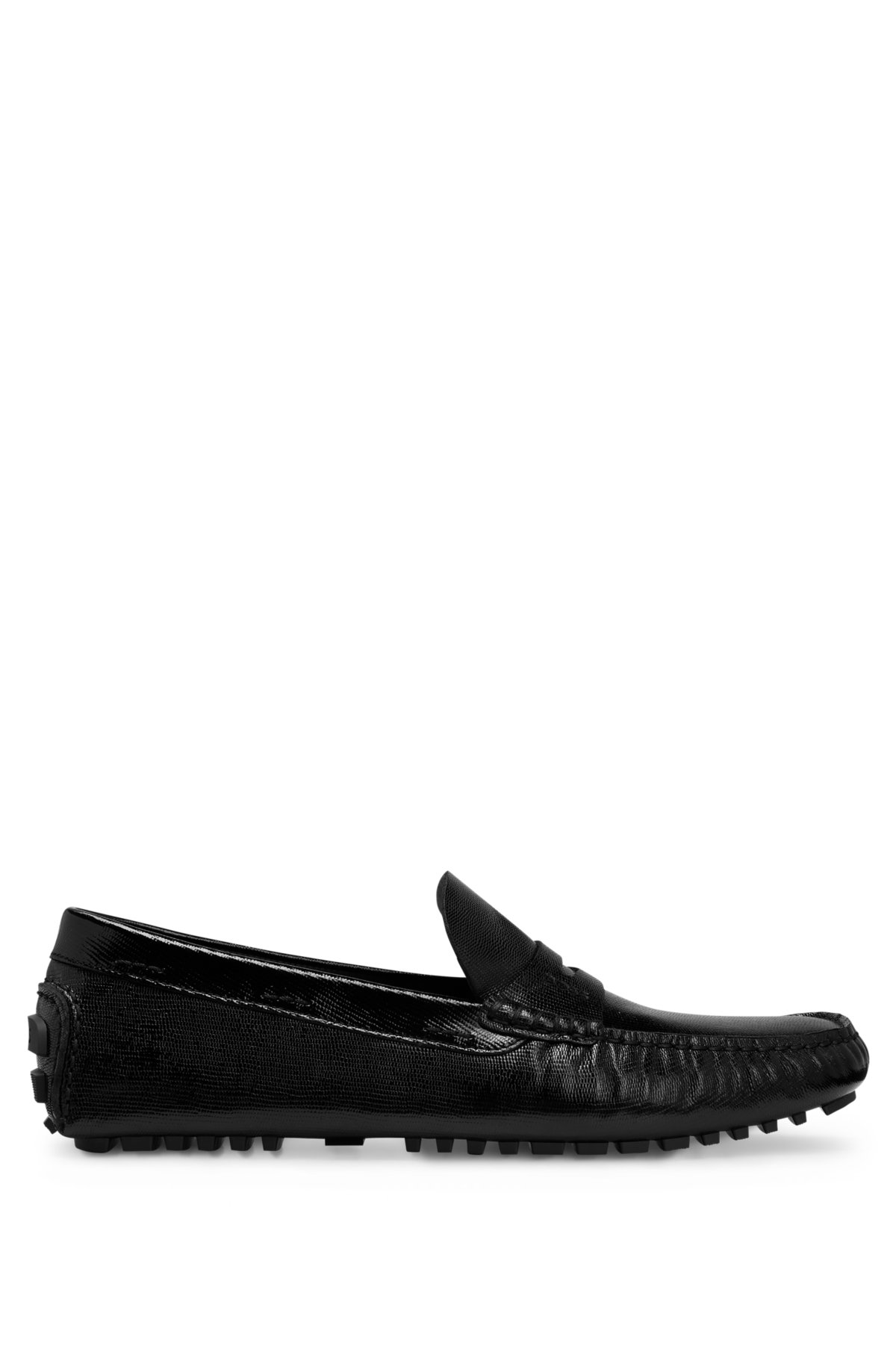 BOSS - Printed-leather driver moccasins with branded penny trim