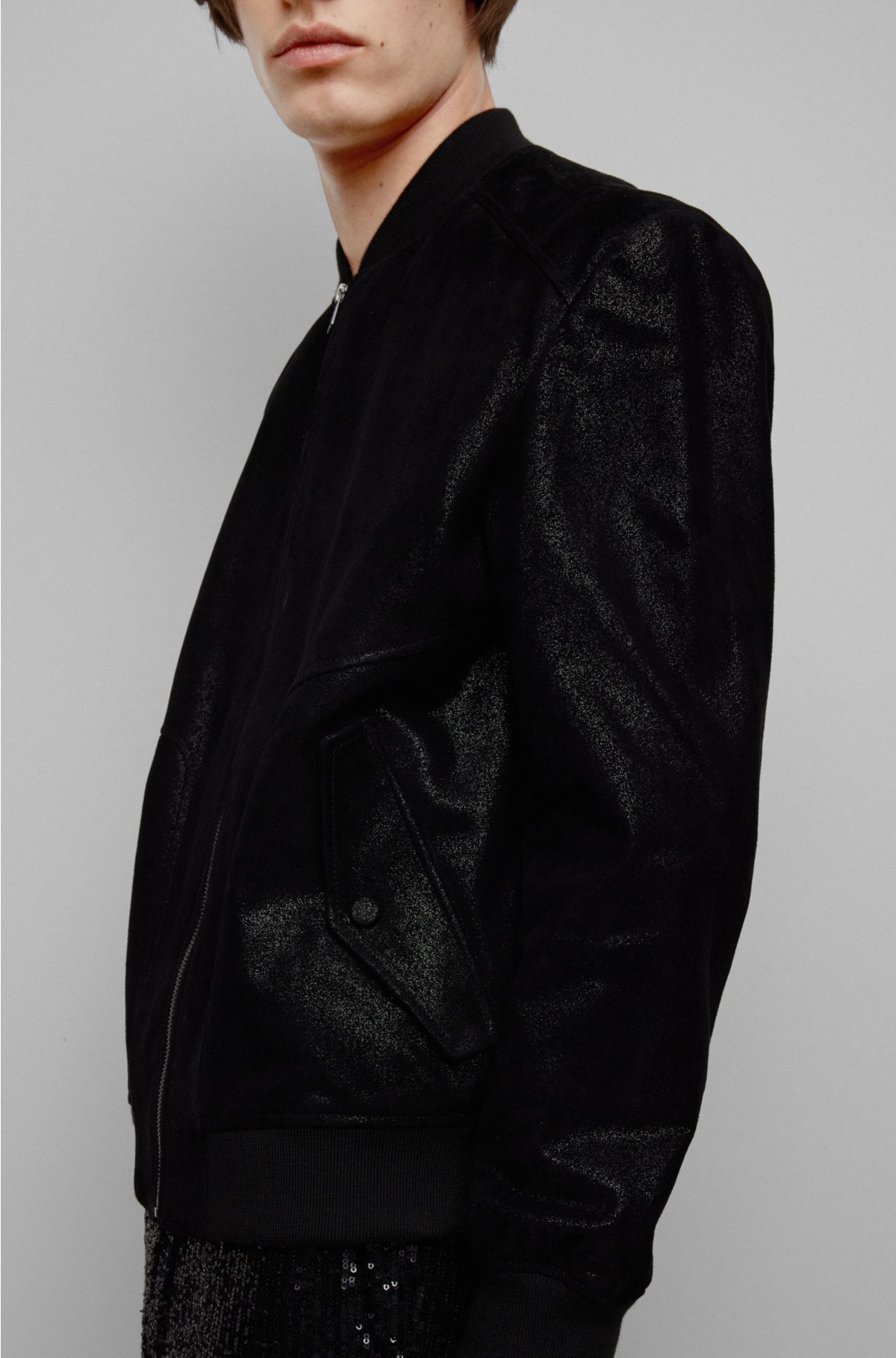 HUGO - Logo-studded leather jacket with detachable sleeves
