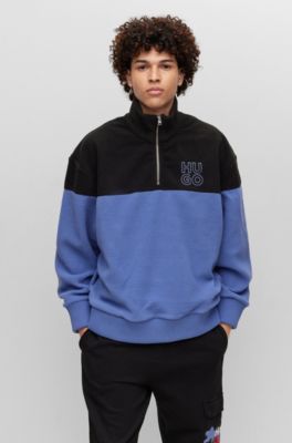 Hugo Boss Zip-neck Sherpa Fleece Sweatshirt With Stacked Logo Embroidery In Purple