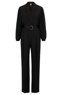 Crepe jumpsuit with tonal silken trims, Black