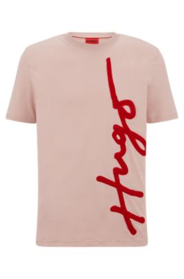 HUGO Cotton Tshirt with oversize logo embroidery