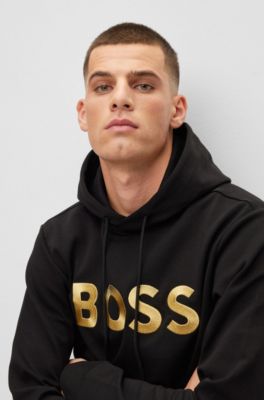 BOSS - Cotton-blend relaxed-fit hoodie with contrast logo