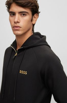 BOSS - Cotton-blend zip-up hoodie with contrast logo
