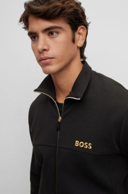 BOSS - Cotton-blend zip-up sweatshirt with embroidered logo