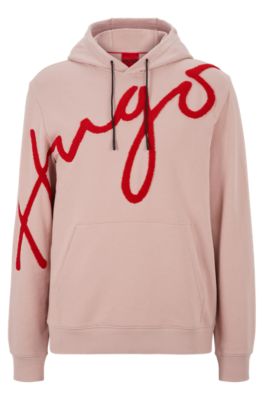 HUGO - Cotton-terry hoodie with oversize logo embroidery