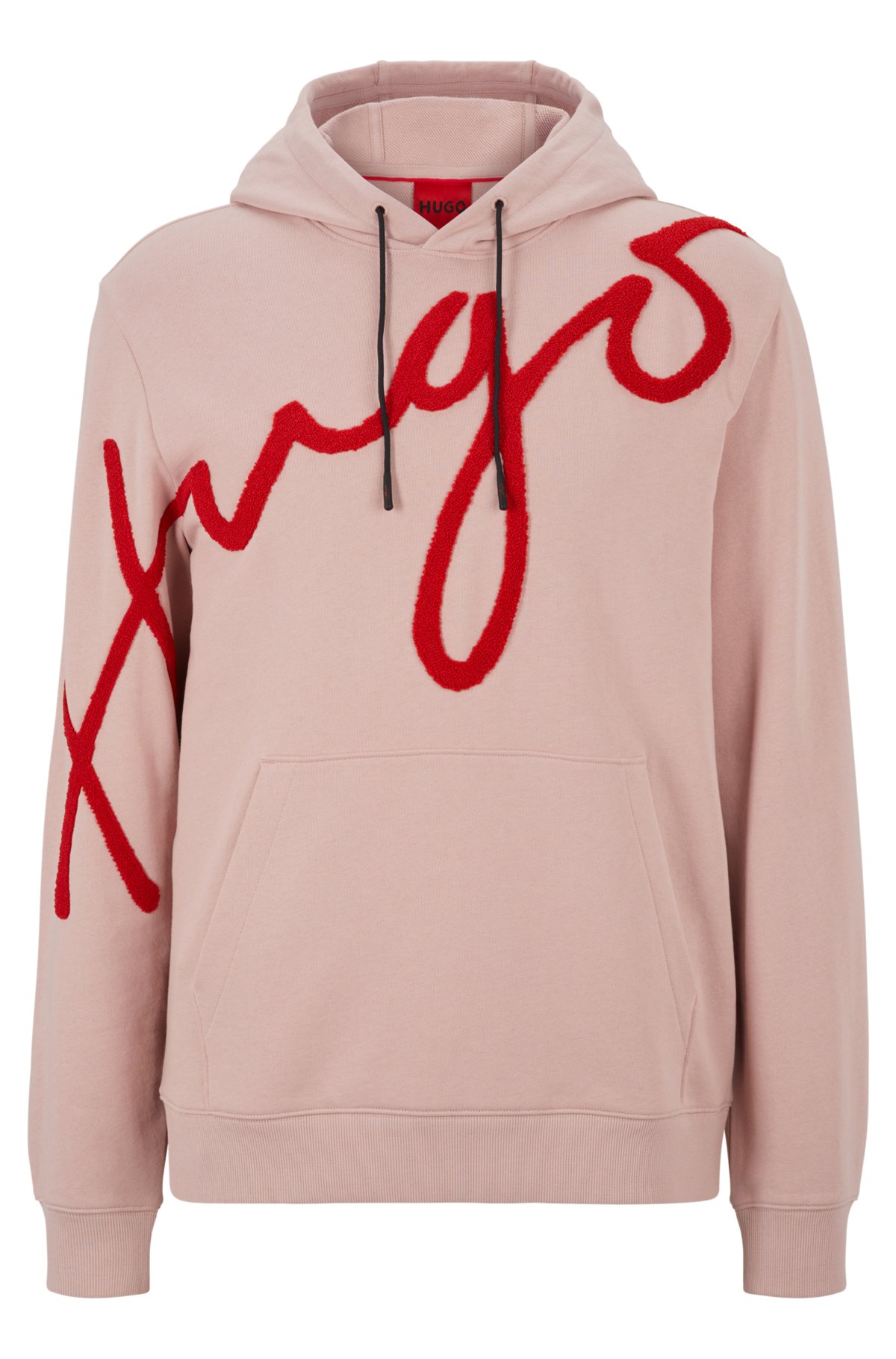 HUGO - Cotton-terry hoodie with oversize logo embroidery