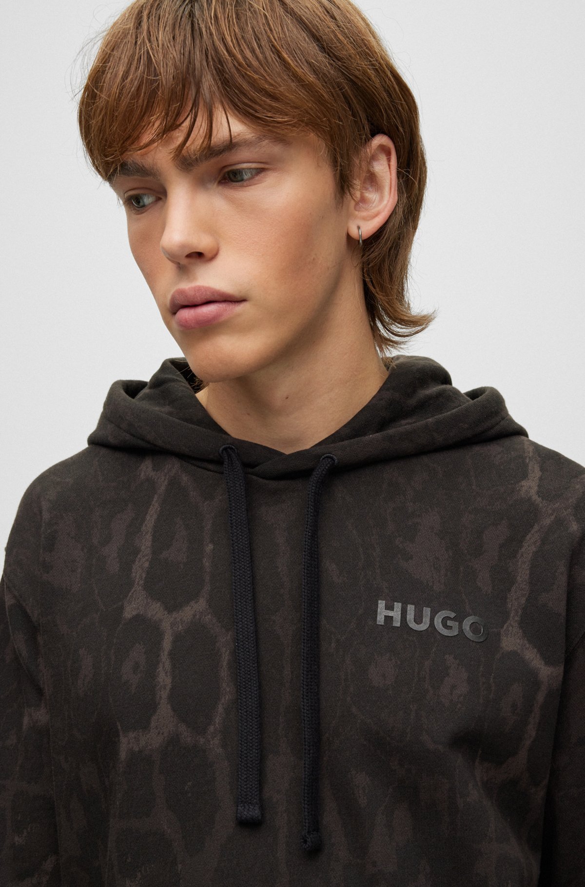 HUGO - Jaglion-pattern hoodie in French-terry cotton