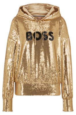 BOSS - Relaxed-fit hoodie in stretch material with sequinned logo