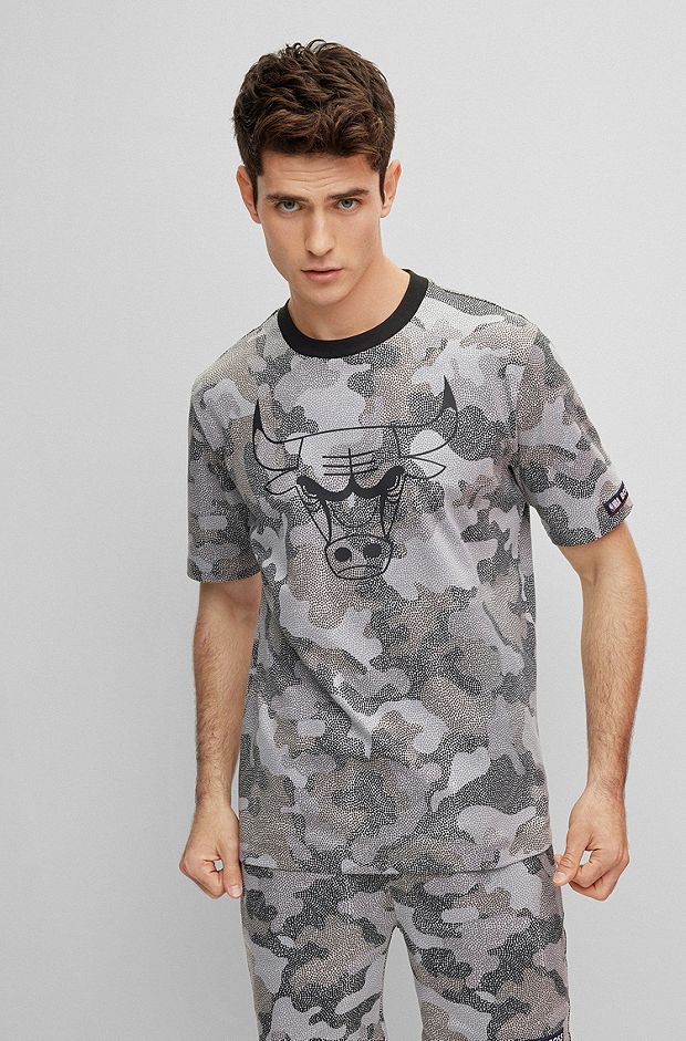 BOSS & NBA cotton-jersey T-shirt with camouflage pattern, NBA Bulls