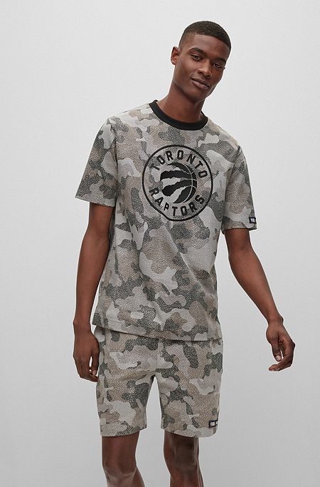 BOSS & NBA cotton-jersey T-shirt with camouflage pattern, NBA RAPTORS