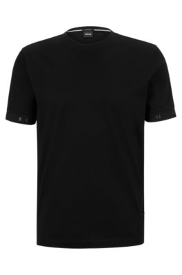 BOSS - Mercerised-cotton regular-fit T-shirt with logo cuffs