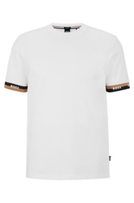 Hugo Boss Mercerised-cotton Regular-fit T-shirt With Logo Cuffs In White