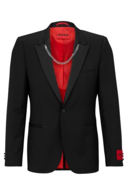 HUGO Wool blend extra slim fit jacket with chain trim