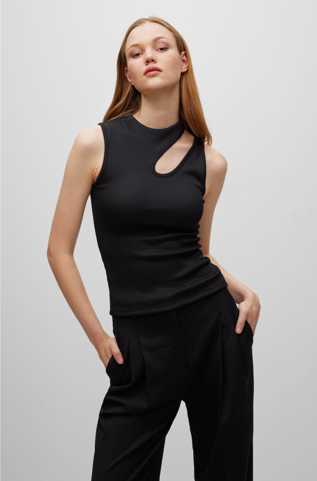 Sleeveless ribbed top with cut-out detail