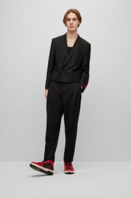 HUGO - Double-breasted slim-fit jacket in wool-blend twill