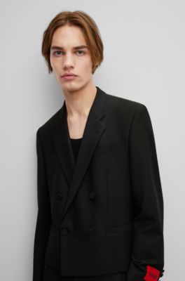 HUGO - Double-breasted slim-fit jacket in wool-blend twill