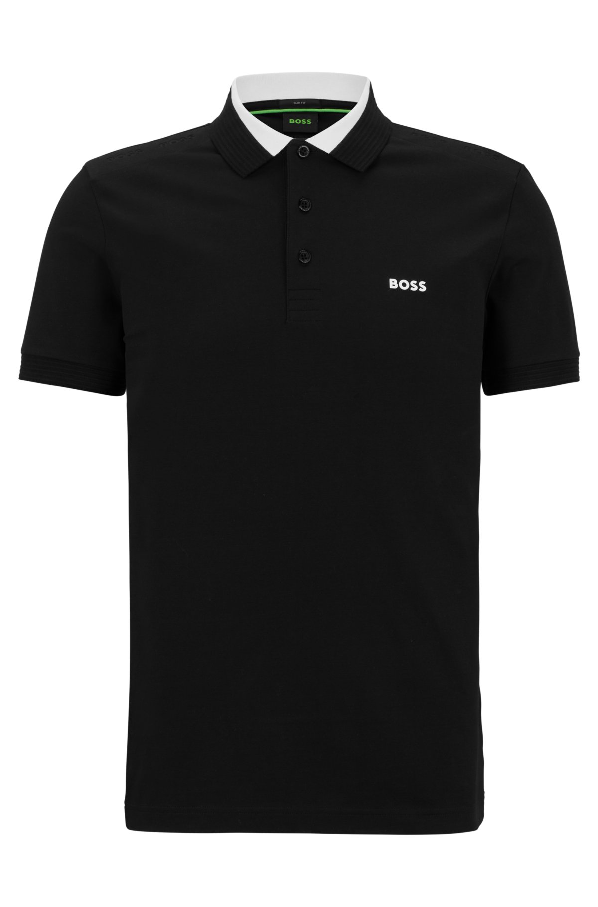 BOSS - Stretch-cotton slim-fit polo shirt with logo inserts