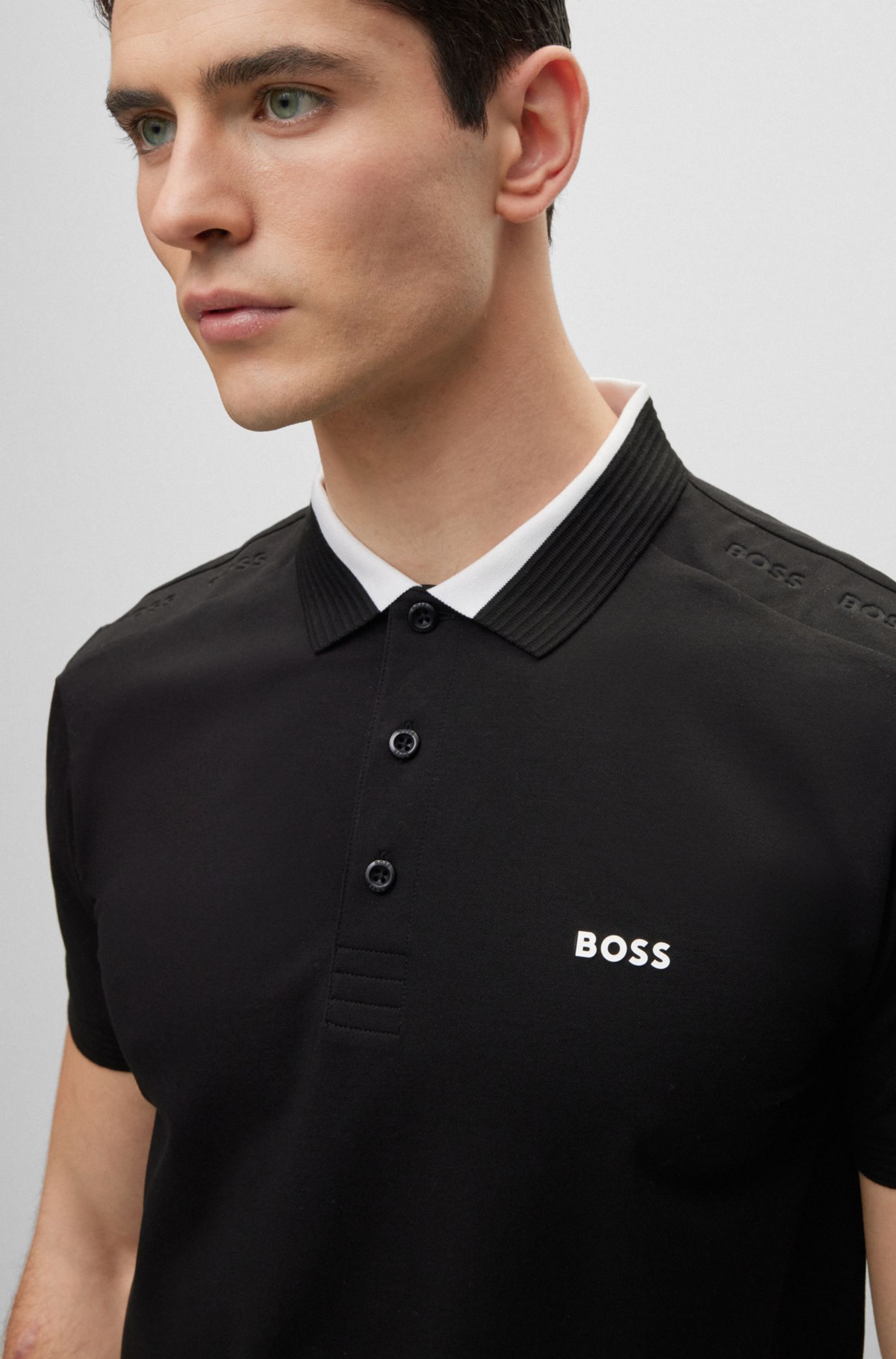BOSS - Stretch-cotton slim-fit polo shirt logo inserts