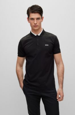 BOSS - Stretch-cotton slim-fit polo shirt with logo inserts