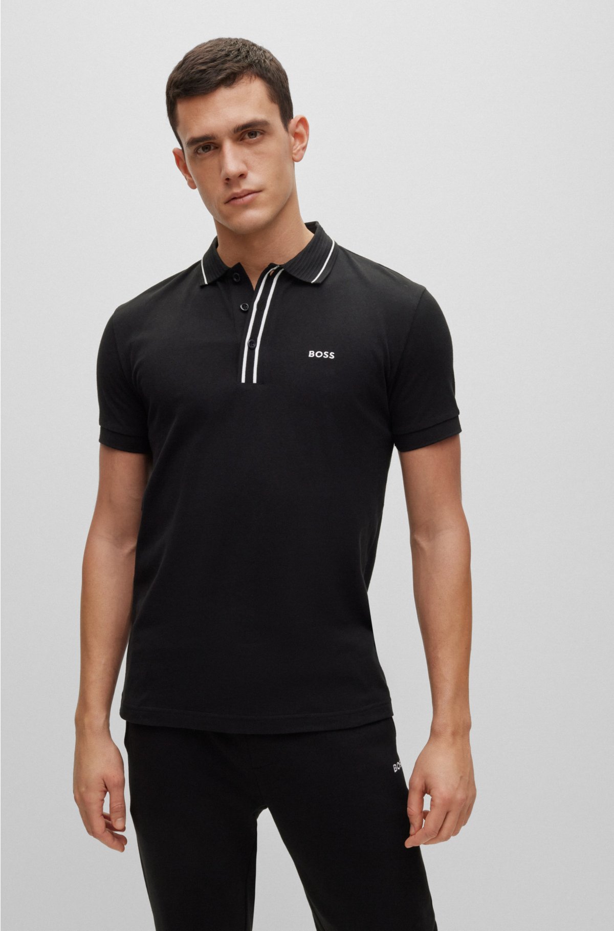 BOSS - Cotton-jersey polo shirt with contrast stripes and logo
