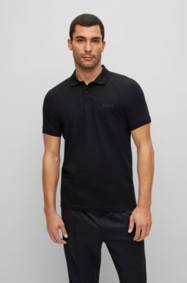 Hugo Boss Stretch-cotton Slim-fit Polo Shirt With Rhinestone Details In Black