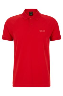 BOSS Stretch cotton slim fit polo shirt with rhinestone details Red