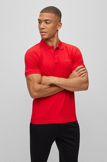 Stretch-cotton slim-fit polo shirt with rhinestone details, Red