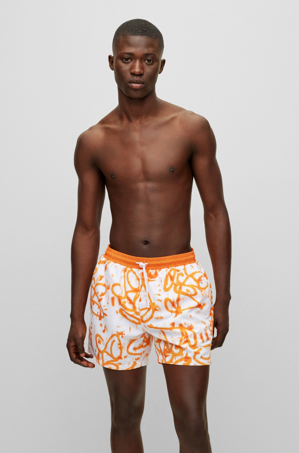 BOSS - Quick-drying recycled-fabric swim shorts with graffiti artwork