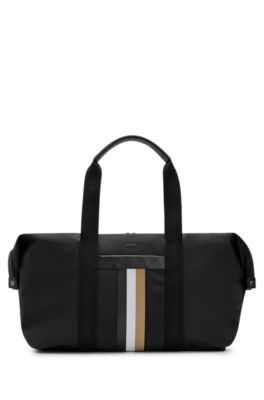Hugo Boss Signature-stripe Holdall With Internal Pouch In Black