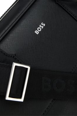 Portadocumentos con logo estampado metalizado, Negro