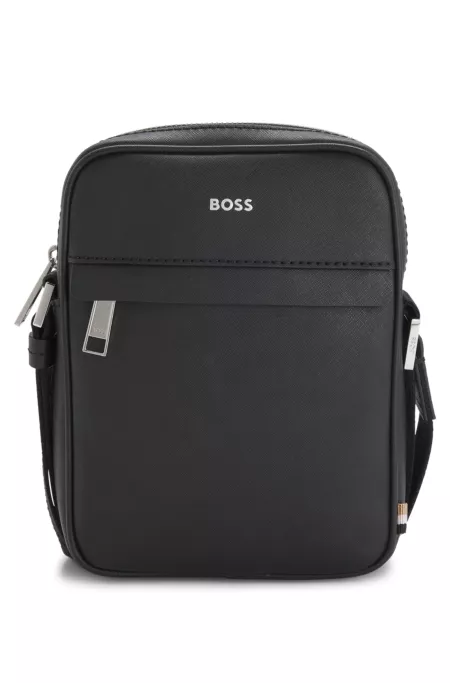 Leather reporter bag with adjustable logo strap