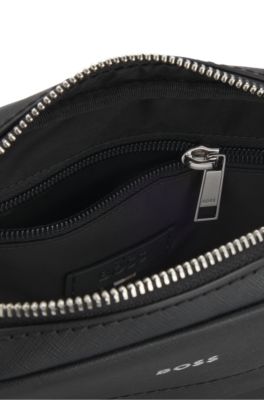 Bolso mensajero con raya de la marca y detalle de logo, Negro