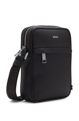 Reporter bag with logo detail and signature stripe, Dark Brown