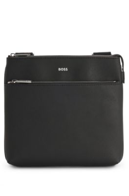 Hugo Boss Boss Large Zair Bonded Leather Messenger Bag In Black