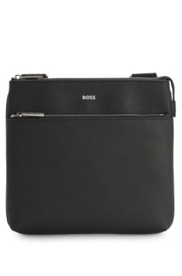 Bolso tipo sobre con logo estampado metalizado, Negro