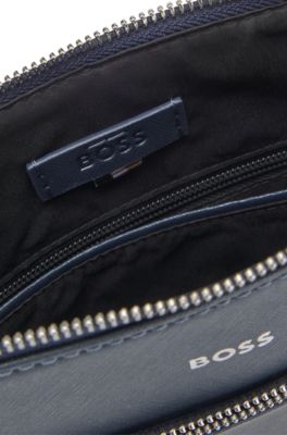 Bolso tipo sobre con logo estampado metalizado, Celeste