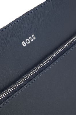 Bolso tipo sobre con logo estampado metalizado, Celeste