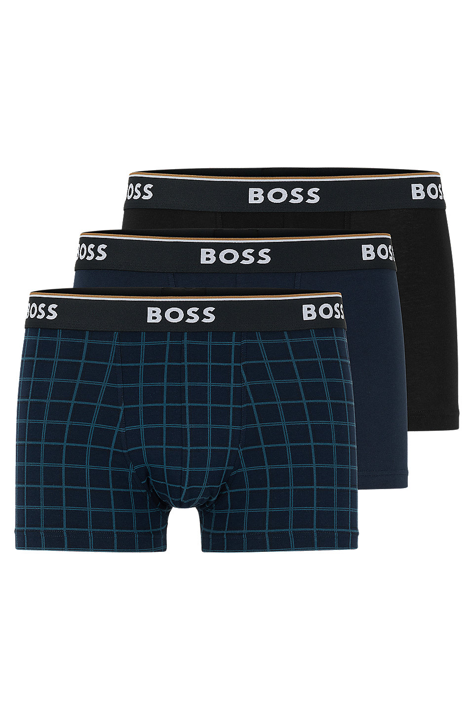 BOSS - Triple-pack of stretch-cotton trunks with logo waistbands