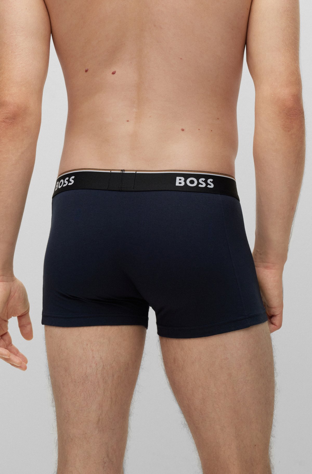 BOSS - Triple-pack of stretch-cotton trunks with logo waistbands