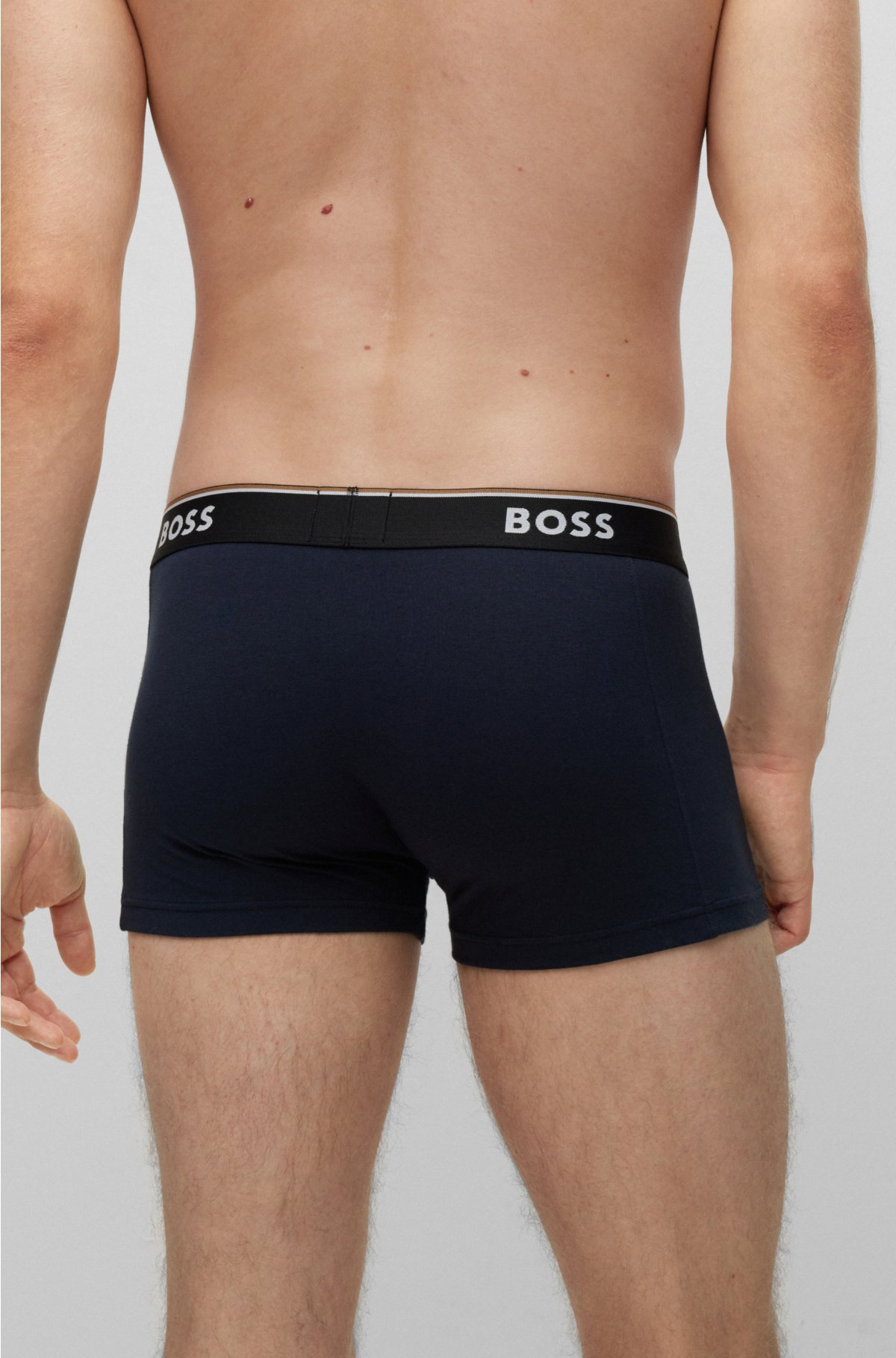 BOSS - Triple-pack of stretch-cotton logo trunks waistbands with