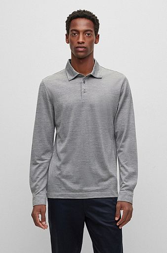 Silk-wool polo shirt in a regular fit, Silver