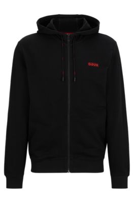 HUGO - Cotton-terry zip-up hoodie with logo detail
