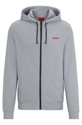 HUGO Cotton terry zip up hoodie with logo detail