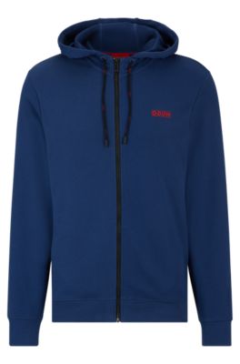 HUGO Cotton terry zip up hoodie with logo detail