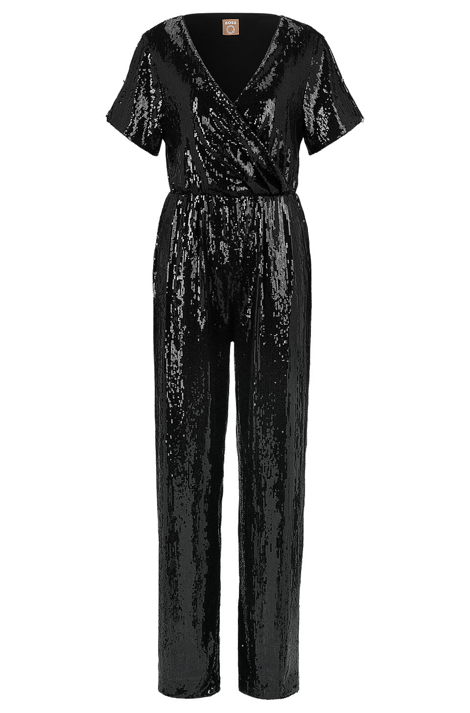 BOSS - Stretch-jersey sequin jumpsuit with fixed wrap front