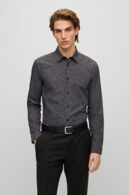 BOSS - Slim-fit shirt in flamingo-print Italian cotton